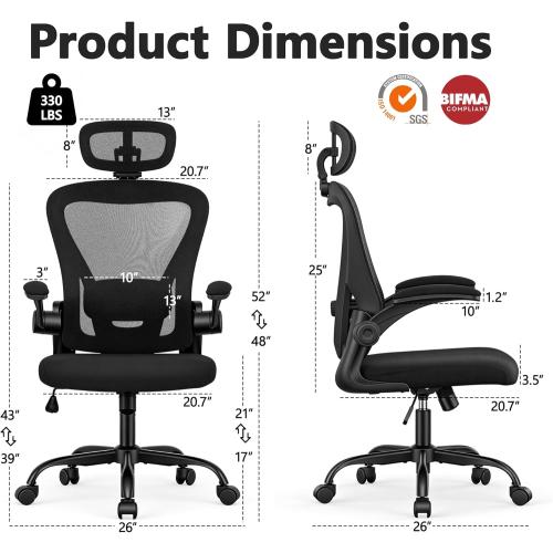 Office Chair, Ergonomic Office Chair with Headrest, Comfy Home Office Desk Chairs for Home Office, Grey