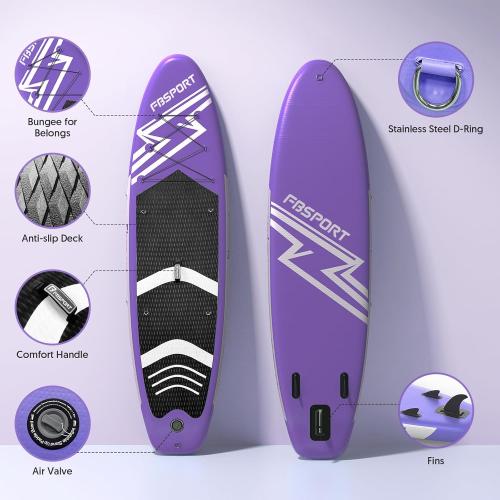 PURPLE FBSPORT 11' Premium Stand Up Paddle Board, Yoga Board with Durable SUP Accessories & Carry Bag | Wide Stance, Surf Control, Non-Slip Deck, Leash, Paddle and Pump for Youth & Adult