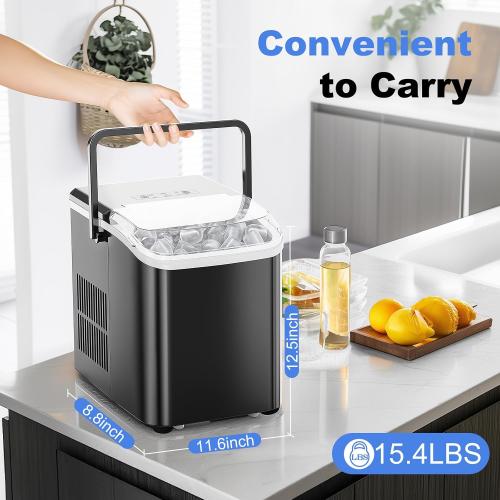 NEWBULIG Ice Makers Countertop with Handle, Portable Ice Machine | 9 Bullet Cubes in 6 Mins, 26lbs in 24Hrs, Auto-Cleaning, with Basket and Scoop, for Home, Kitchen, RV, Camping, Black‼️little dirt‼️