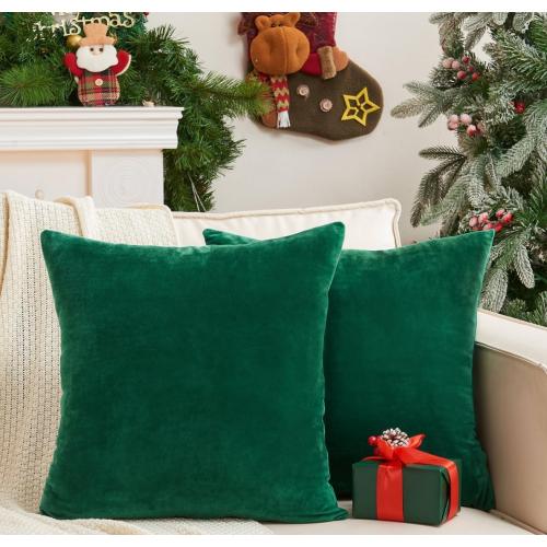Pack of 2 Christmas Green Pillow Covers 18x18 Inch Decorative Throw Pillow Cover, Velvet Emerald Pillowcases for Couch Sofa Bed, Home Boho Decor, Modern Soft Cushion Covers