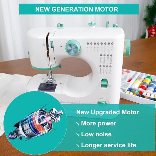 Twin Needles Sewing Machine, Double Needle and Double Thread, 16 Stitch Applications, Lightweight Household Electric Sewing Machine for beginners, with Foot Pedal, Light, Storage Drawer, Accessory Kit