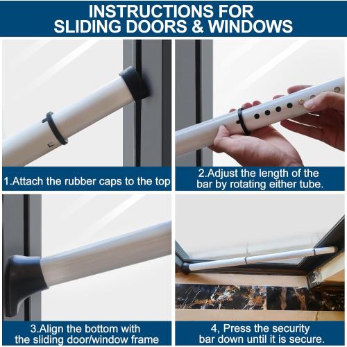 Rerishom Door Security Bar, Door Stoppers Security bar,Heavy Duty Door Lock Security Door Jammer Door Stopper for Apartment, Hotel Room,Screen Door Hardware, Gate Lock Bar, 2 Pack