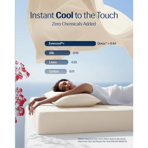 REST® Evercool®  Cooling Sheet Set, Cali King Size, ***Snow Ivory***, Breathable Bed Sheets for Hot Sleeper and Night Sweats, with Pillowcases, with Ionic  Self-Cleaning Silver Yarn for Sensitive Skin, 4PCS