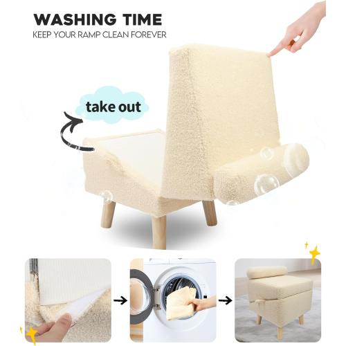 Dog Stairs for Small Dogs and Cats – 2-in-1 Dog Ramp for Couch and Low Bed, 16.5'' Foldable Wooden Pet Ramp, Sturdy Multi-Use Split Ottoman Design, Beige