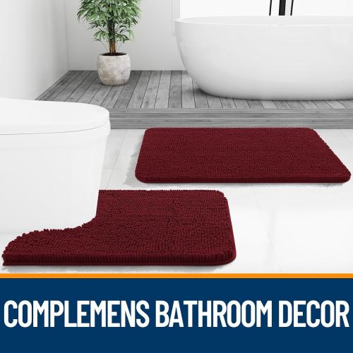 Bathroom Rugs 30x20, Extra Soft Absorbent Chenille Bath Rugs, Rubber Backing Quick Dry, Machine Washable Bath Mats for Bathroom Floor, Tub and Shower, Home Decor Accessories, Burgundy