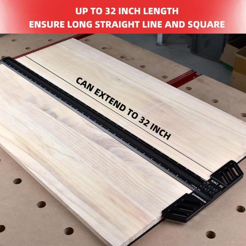 Woodworking T-Square 32 Inch Aluminum Alloy T Square Ruler 1/32 Hole Scrbing Guides Positioning Scribe Tool Precision Woodworking Ruler Scribing Tool for Carpenter Layout and Measuring