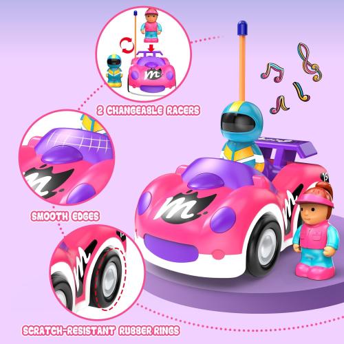 Remote Control Car for Toddlers 1-3, RC Race Toys for 3 Year Old Girl, Radio Controlled Car with Lights & Music Toys for Ages 2-4 Girls, Birthday Gift for Toddlers Baby Girls (Pink)