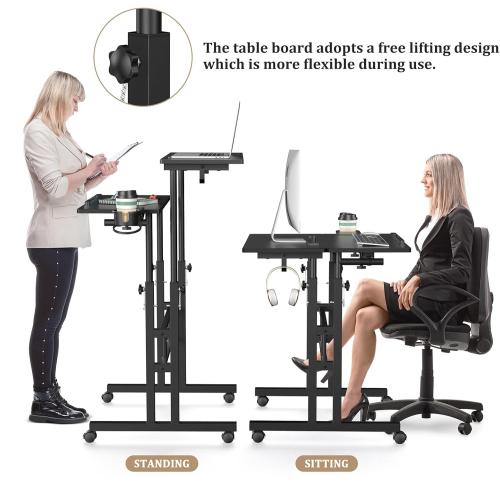Small Standing Desk with Wheels, Mobile Stand Up Desk, Portable Standing Table on Wheels for Walking Pad, Rolling Computer Desk Adjustable Height, Tall Table