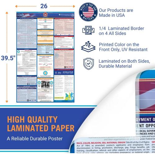2025 Washington Labor Law Poster- State, Federal, OSHA Compliant- Workplace Required Posting for Employees- English Employment Poster- UV Laminated Waterproof- 26 x 39.5”- English