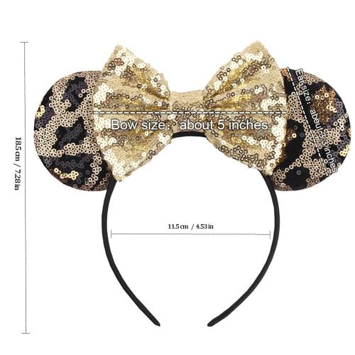 Foeran Mouse Ears Headbands Shiny Bows Mouse Ears Glitter Party Princess Decoration Cosplay Costume for Girls Women (Leopard/Gold)