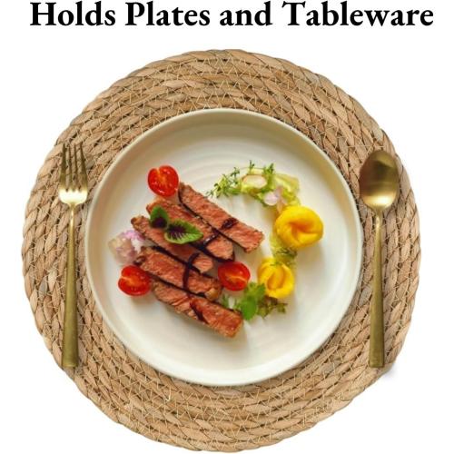 15 inch Round Woven Placemats Set of 4, Boho Rattan Natural Hand-Woven Water Hyacinth Placemats, Chargers for Dinner Plates, Farmhouse Weave Place Mats, Rustic Wicker Table Mats Decor for Home,Wedding