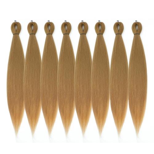 Pre-stretched Braiding Hair - 24 Inch 8 Packs Blonde Long Braiding Hair For Twist or Box Braids, Yaki Texture Hot Water Setting Synthetic Braiding Hair Extensions (24 Inch, #27-8P)