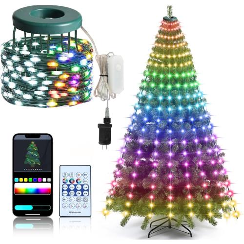 ASTRAEA Christmas Tree Lights, Christmas Lights Indoor Outdoor 200 LED 6.6FT x 10 String Lights with DIY scenarios 24 Modes Remote Control Multicolor Timing Function for Christmas Tree Decorations
