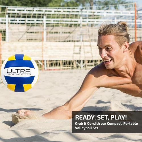 Volleyball Net for Backyard, Beach, Home, Includes 32x3 Ft Regulation Size Net, 8.5-Inch PU Volleyball, Carrying Bag, Boundary Lines, Steel Poles & Pump, Portable Volleyball Net Outdoor and Indoor