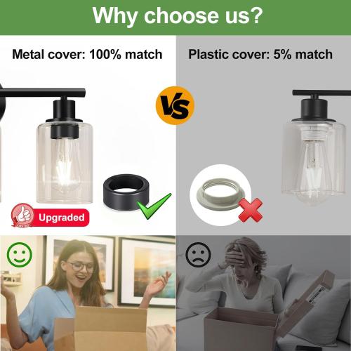 3-Light Bathroom Light Fixtures, 17.23 Black Modern Vanity Lights with Clear Glass Shade, Bathroom Wall Lamp for Mirror Kitchen Living Room Hallway Cabinet Porch
