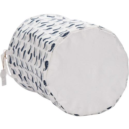 Color White with Blue whales Sea Team 19.7 x 15.7 Large Sized Folding Cylindric Waterproof Coating Canvas Fabric Laundry Hamper Storage Basket with Drawstring Cover, Whale