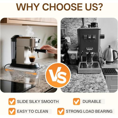 Sliding Tray for Coffee Maker: Acrylic Appliance Slider with Rubber Wheels - Coffee Machine Mat Pot Rolling Tray for Kitchen Countertop - 9.5x14.5 Clear