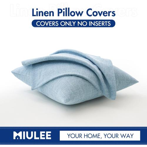 MIULEE Pack of 2 Linen Textured Pillow Covers, 18x18 Inch Light Blue
