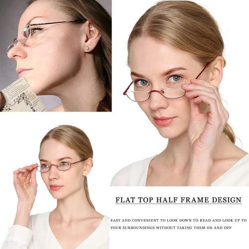Viseng 2 Pack Vintage Alloy Half Moon Reading Glasses Women Men Slim Half Frame Lens Readers Glasses  1.0
