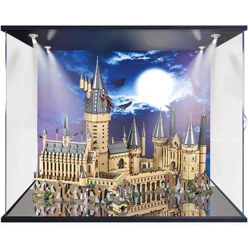 3mm Thickness Acrylic Display Case with Lights and Backboard Compatible with Lego 71043 Hogwarts Castle Model(28.7x18.9x24.8in), Protect Your Collectibles from Dust with a Clear Showcase (Only Box)