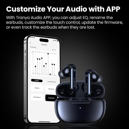 Midnight Blue TRANYA Nova Hybrid Active Noise Canceling Wireless Earbuds, Qualcomm® 3072 aptX™ Adaptive LE Audio, 6 Mics with CVC 8.0 for Clear Calls, Multipoint Connection, Transparency Mode, Customized APP