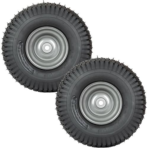 2 PCS Autocessking 15x6.00-6 Tire and Wheel Assembly Front Tires Compatible with Craftsman Riding Mowers Lawn Tractors, 3 centered Hub, 3/4 Bushing