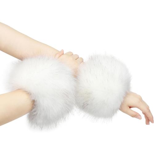 sy soul young Women's Faux Fur Wrist Cuffs Winter Fox Furry Wristbands Fluffy Fur Cuff Bracelet Arm Warmer Accessories