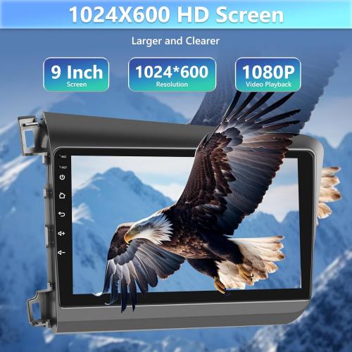 Car Stereo for Honda Civic 2012 2013 2014 2015 with Bluetooth,Podofo Android 13 9 Inch Touchscreen Car Radio Receiver with GPS Navigation/Mirror Link/WiFi/SWC/USB/FM/RDS   AHD Backup Camera
