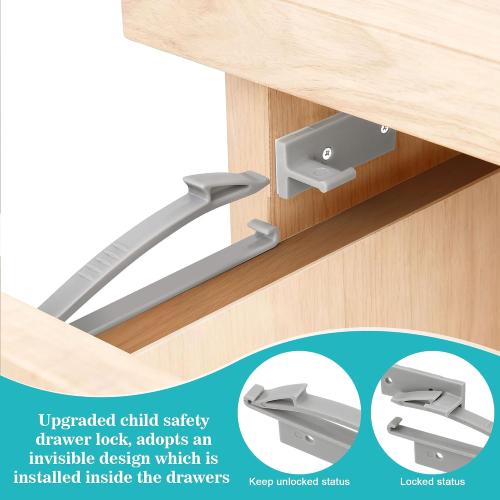 Coolrunner Thickened Version Child Safety Drawer Locks, 8 Pack Safety Invisible Drawer Latches with Strong Adhesive and Screw for Baby Care, Only fit for Some Drawers, Please See Below Before Buying