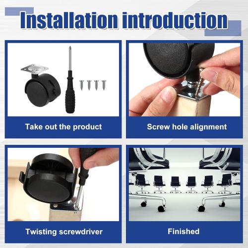 Barydat  Plastic Furniture Wheels with Brake Swivel Replacement Wheels Small Nylon Plastic Casters for Rolling Cart Table Chair Cabinet, Black (Flat Style)