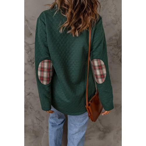 Size M ...Women's Green Geometric Texture Plaid Trim Sweatshirt Trendy Outfits 2024 Fall Clothes