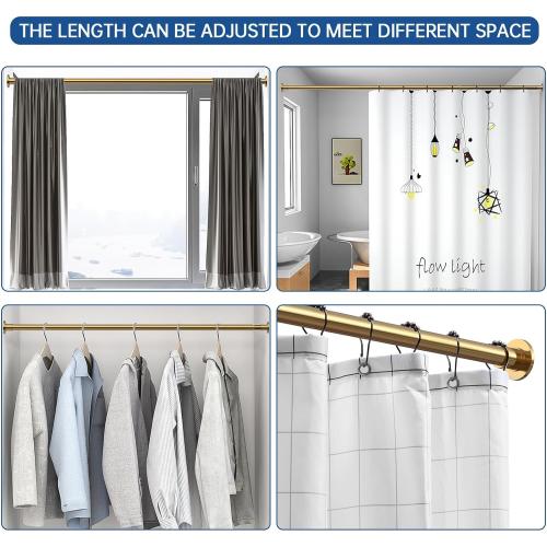 BRIOFOX Industrial Shower Curtain Rod - Rustproof Non-Slip 43-72 Inches Tension Curtain Rod for Window or Bathroom, Light Gold