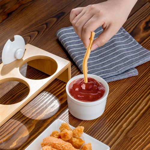 MyGift 10 Pcs Sauce Serving Dish, Hosting Party Essentials Host Gift, 3 Ceramic Ramekin Chip Dip Bowls with Lids & Spoons, Premium Bamboo Server Tray, Condiment Pot Entertaining
