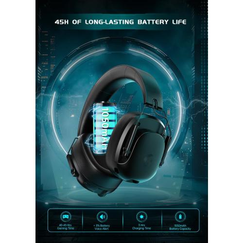 Wireless Gaming Headset for PC, PS5, PS4, Switch, Gaming Headset with Detachable Noise Cancelling Mic, 2.4GHz & Bluetooth 5.3 Dual Connection, 7.1 Surround Sound Black