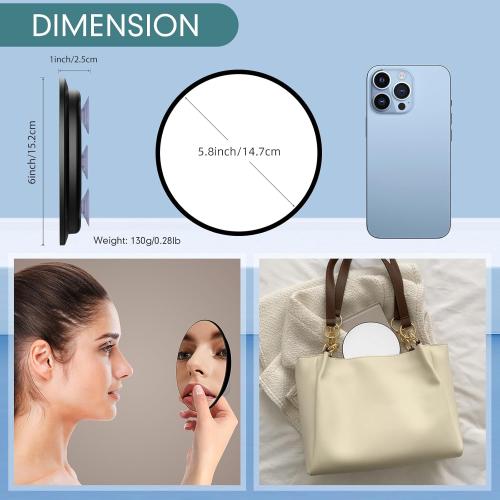10x Magnifying Mirror, Large 6 Round, Black Framed, Wall Mount, Modern Style, Travel & Bathroom Use, Black - 10x
