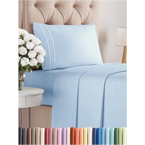 Twin Size 3 Piece Sheet Set - Comfy Breathable & Cooling Bed Sheets Set - Hotel Luxury Bedding for Women, Men, Kids, Teens, Boys & Girls - Deep Pockets, Soft and Wrinkle Free - Oeko-Tex - Light Blue