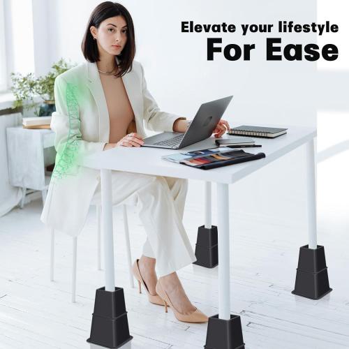 Bed Risers 8 inch Heavy Duty,Elevation in Heights 3, 5, 8 Inch，Adjustable Furniture Risers for Chair Table and Desk Legs Lifting (9 Pack,Black)