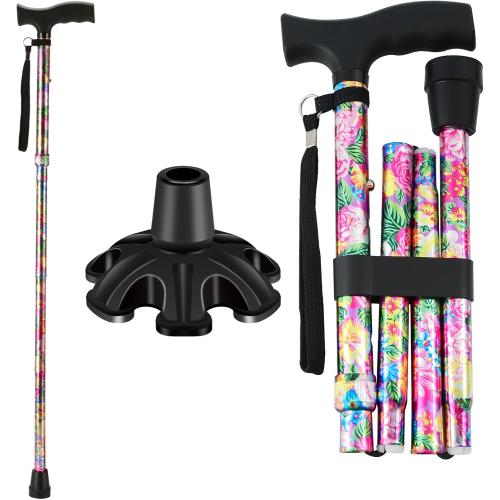 Walking Cane LIXIANG Cane for Man/Woman | Mobility & Daily Living Aids | 5-Level Height Adjustable Walking Stick | Comfortable Plastic T-Handle Portable Walking Stick Folding Cane
