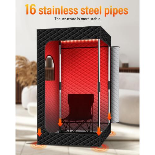 KASUE Portable Steam Sauna Tent for Home, Infrared Sauna with 3L Steamer, 9 Temp Levels & 99 Min Timer, 5-Layer Waterproof Insulated, Folding Chair Included, Indoor Spa (Light Black)