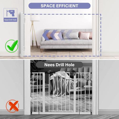 PRObebi Retractable Dog Gate for the House Extends to 54 Wide 34 Tall, Gates for Baby Indoor, Stair Gate for Outdoor, Staris, Hallways, Doorways, Deck, Porch, Need Drilling
