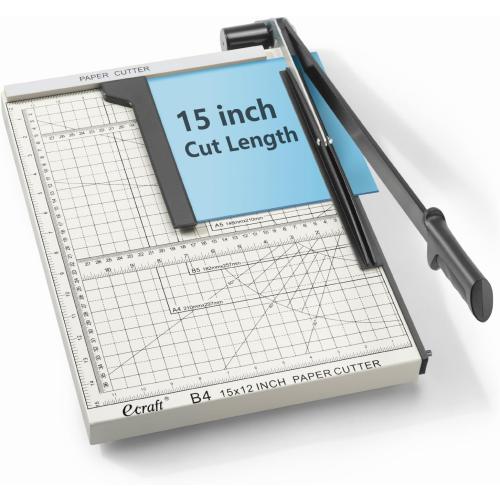 Ecraft 15 Guillotine Paper Cutter : Heavy-Duty Steel Base, 15-Sheet Capacity, Automatic Clamp, Safety Lock & Magnetic Guide - Precision Paper Trimmer for Office and Crafts
