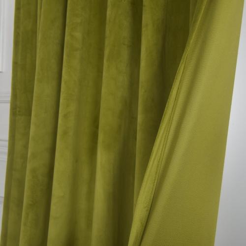 Olive Green Velvet Back Tab Curtains 108 inches Long, Block Light Thermal Insulated Window Drapes Panels for Living Room, W52 x L120, 2 Panels