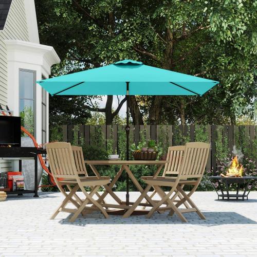 6.5' x 10' Rectangular Patio Umbrella Large Outdoor Market Umbrella w/UV Protection, Push Button Tilt and Crank Lift, Rectangle Table Umbrella for Garden, Deck, Pool, Patio, Aqua Blue