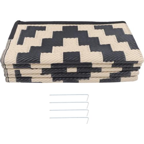 ACTIVLIFE for 8x10 ft Waterproof Outdoor Rug, Outdoor Plastic Straw Rug Carpet, Black & Beige