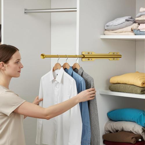 Valet Rod for Closet Pull Out, Rod for Bedroom Laundry Room Bathroom, Brushed Gold