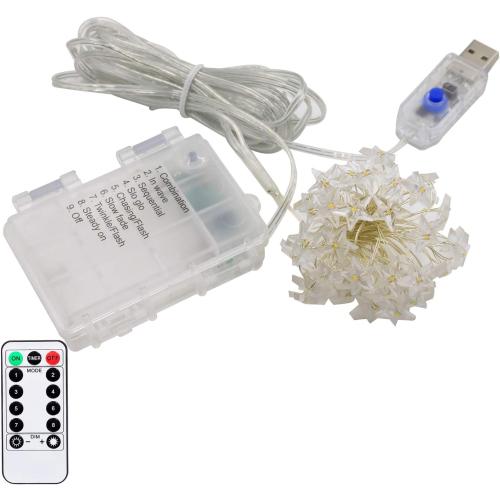 Twinkle Star String Lights 40 LED Spring Garden Decorative Indoor Outdoor Fairy Light USB & Battery Operated Lights 13ft Waterproof Lights with Remote Control for Festival Party Bedroom Decoration