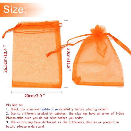 50pcs Drawstring Organza Jewelry Candy Pouch Christmas Wedding Party Favor Gift Bags (8x12, Orange)