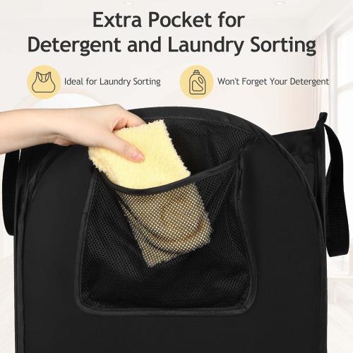 Upgraded Polyester Pop-up Laundry Hamper 2 Pack, 70L(18.5 Gal) Laundry Basket with Durable Handles Solid Bottom High Carbon Steel Frame and Side Pocket, Easy to Open Fold Flat for Storage