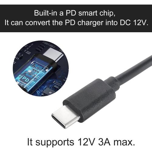 USB C to DC 5.5mm x 2.1mm Power Cable Cord, USB C Input to DC 12V Out Charging Cable, Work with PD Charger and PD Power Bank, Output DC 12V 3A MAX 36W