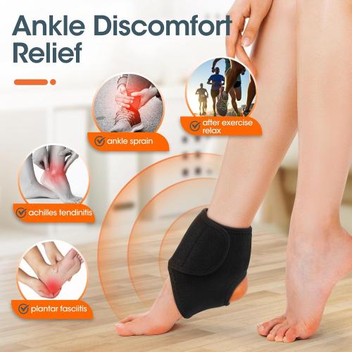 Ankle Heating Pad, Cordless Ankle Massager for Pain Relief, Heated Foot Brace Wrap with 3 Temperature Levels and 3 Vibration Modes for Men and Women, Auto Shut Off